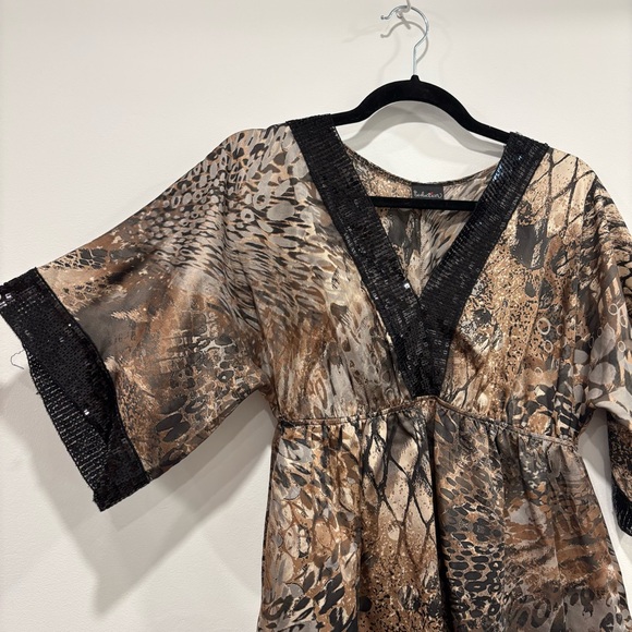 Y2K Animal Print Blouse with Sequin Trim - Picture 2 of 7